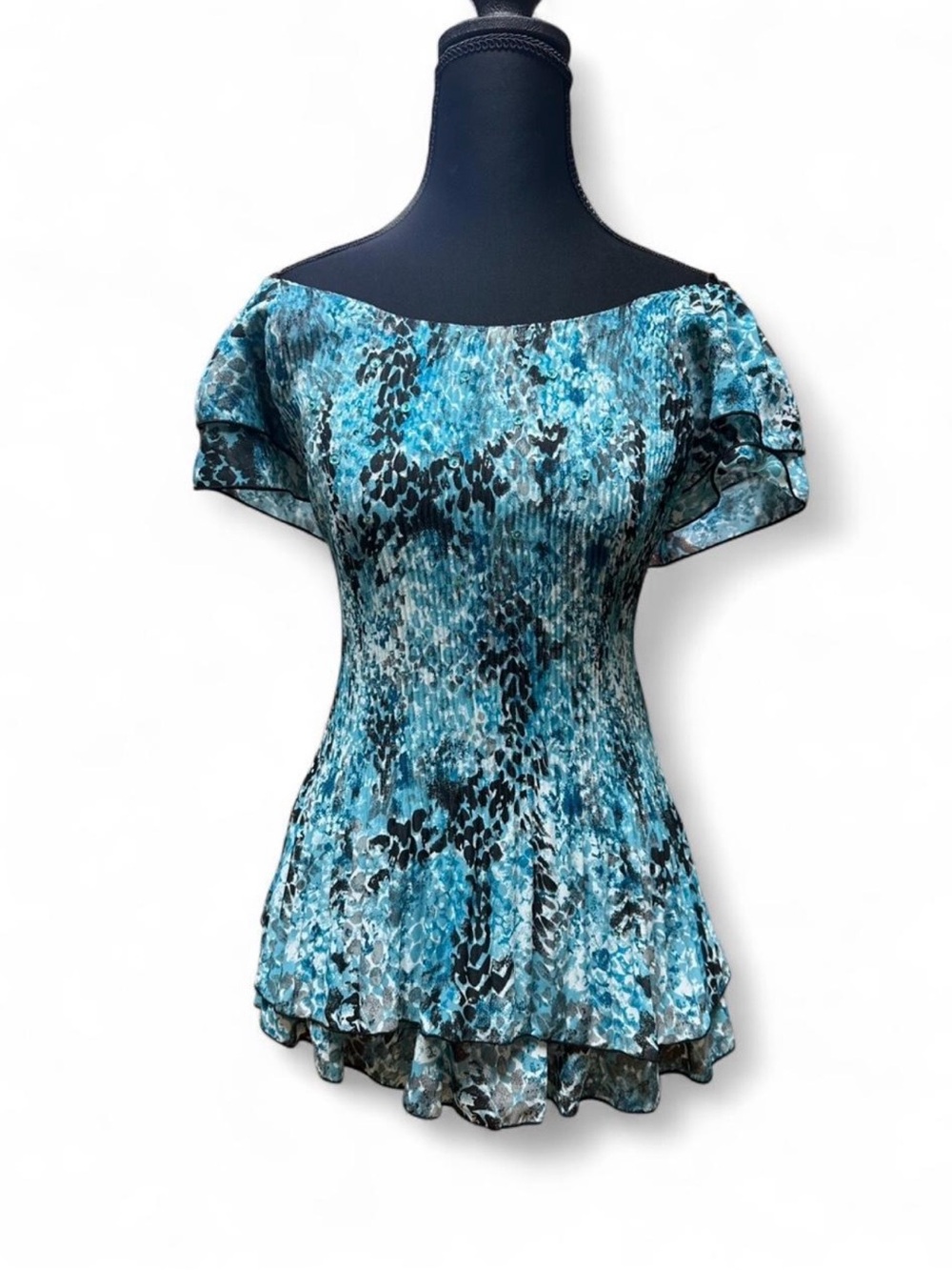 Y2K Fairycore Smocked Chiffon Tunic Top Blue MCBling XL Whimsical Grunge 2000s